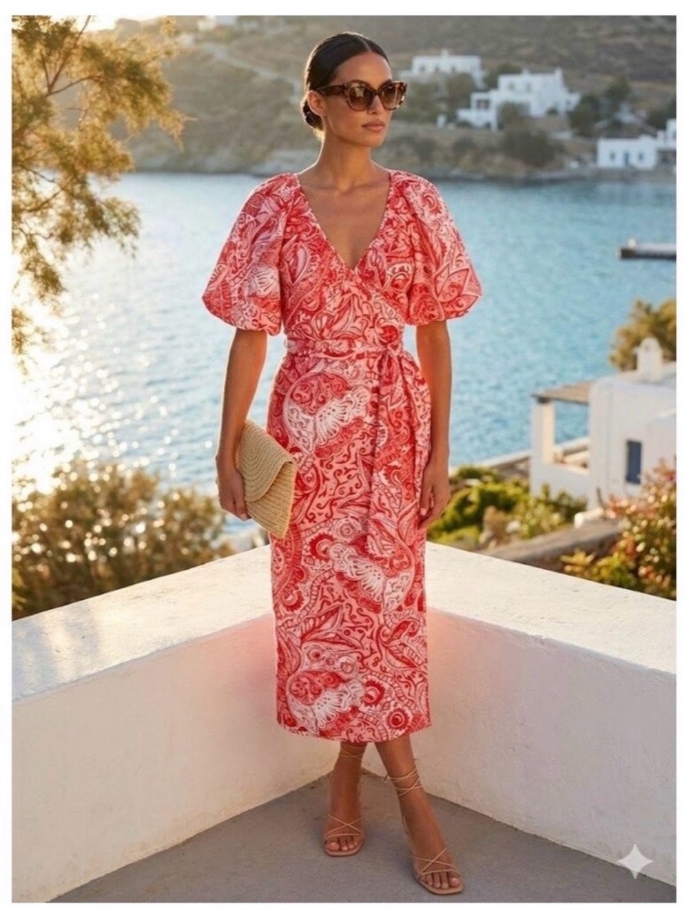 Mara Hoffman red Paisley fila wrap dress sz M